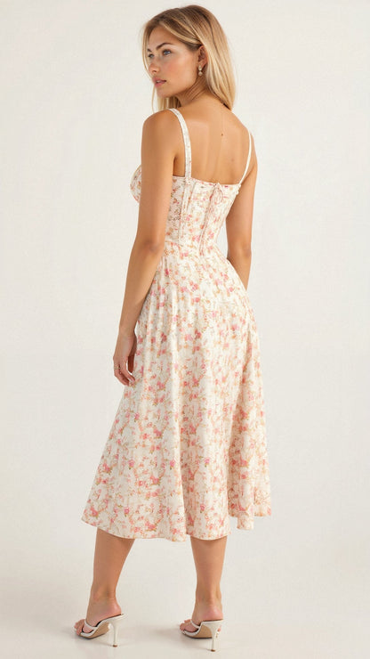 Elegant Midi Dress with Corset Top and Flowing Skirt – Perfect for Stylish Occasions 5