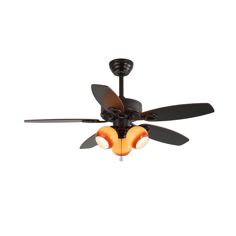 Elegant Modern Ceiling Fan Light with Wooden Blades & Amber Glass Shades 0