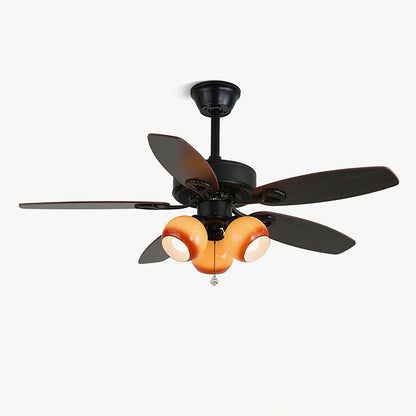Elegant Modern Ceiling Fan Light with Wooden Blades & Amber Glass Shades 1