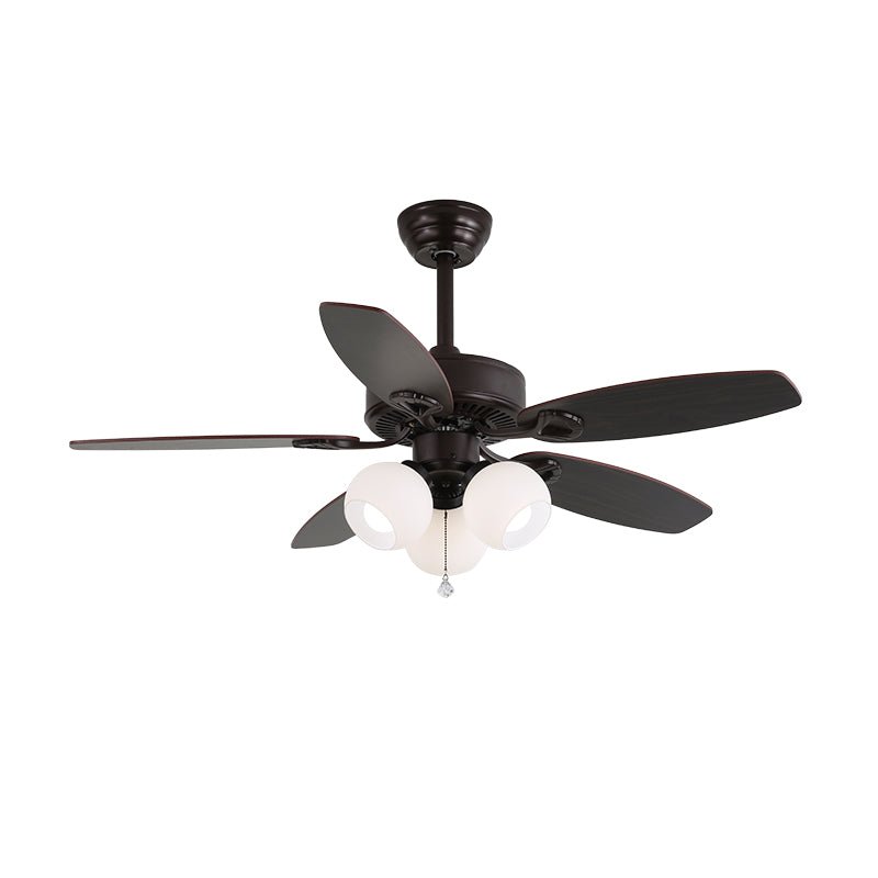 Elegant Modern Ceiling Fan Light with Wooden Blades & Amber Glass Shades 10