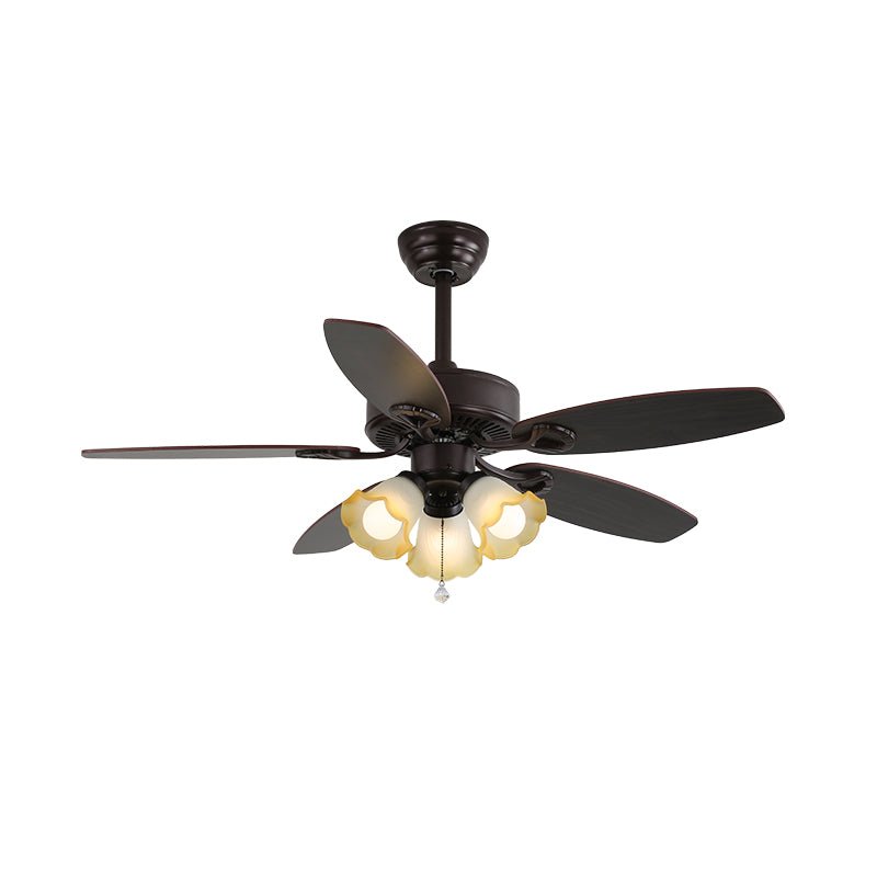 Elegant Modern Ceiling Fan Light with Wooden Blades & Amber Glass Shades 12