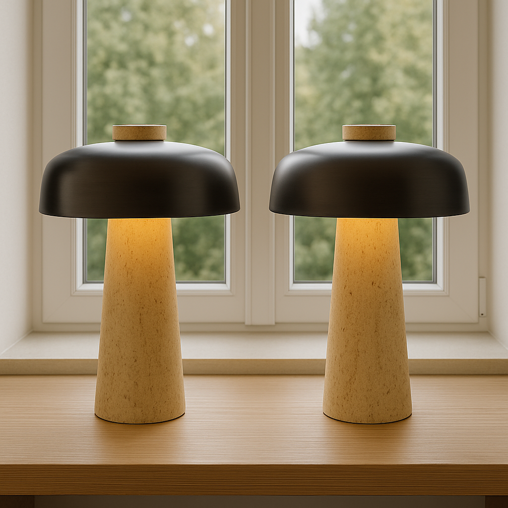 Elegant Table Lamp | Sculptural Travertine Base with Metal Shade for Bedroom or Living Room 3