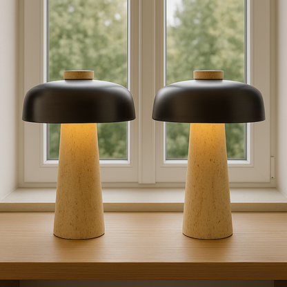 Elegant Table Lamp | Sculptural Travertine Base with Metal Shade for Bedroom or Living Room 3