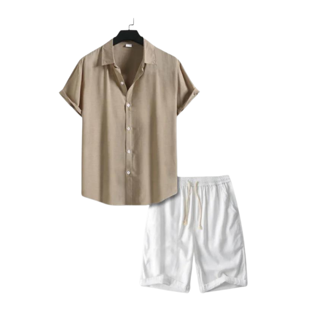 Elegant Urban | Men's Linen Matching Set - Breathable Shirt & Drawstring Shorts 0