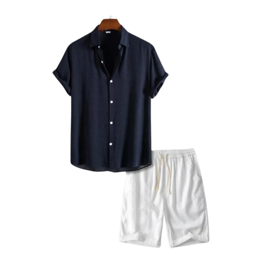 Elegant Urban | Men's Linen Matching Set - Breathable Shirt & Drawstring Shorts 1