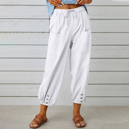 Elegant Urban | Women's Cropped Pants - Cotton Linen Blend with Drawstring Waist 3
