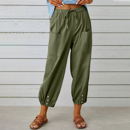 Elegant Urban | Women's Cropped Pants - Cotton Linen Blend with Drawstring Waist 4