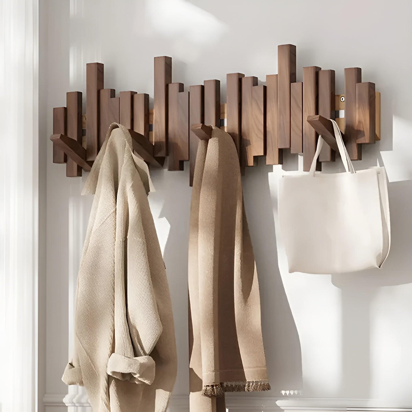 Elegant Wall Mounted Coat Rack with Foldable Hooks | Space-Saving Design for Modern Entryways 11