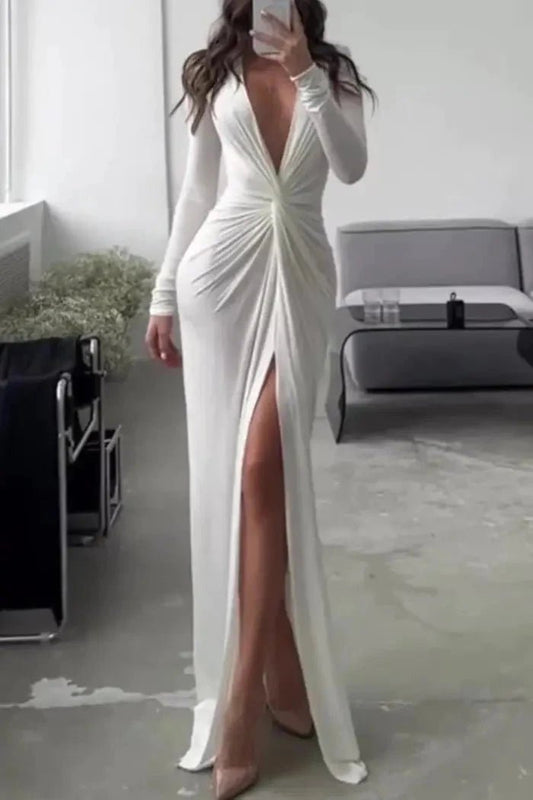 Elegant Wedding Guest Dress | Flattering V-Neckline with Unique Folded Accents 0
