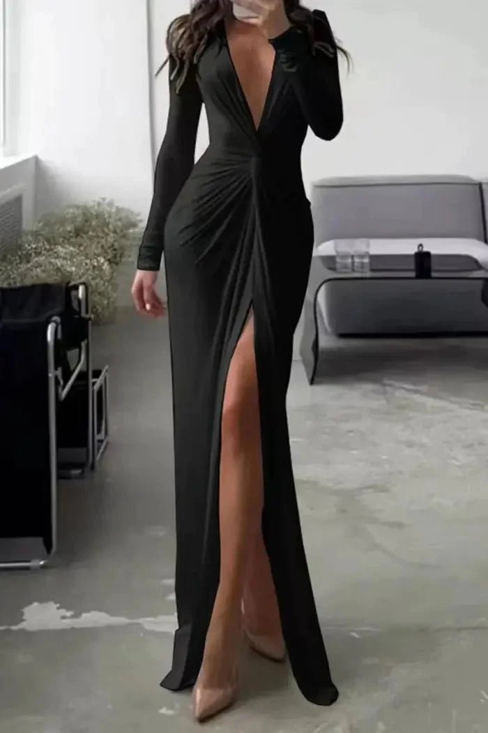 Elegant Wedding Guest Dress | Flattering V-Neckline with Unique Folded Accents 1