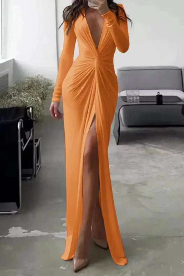 Elegant Wedding Guest Dress | Flattering V-Neckline with Unique Folded Accents 10