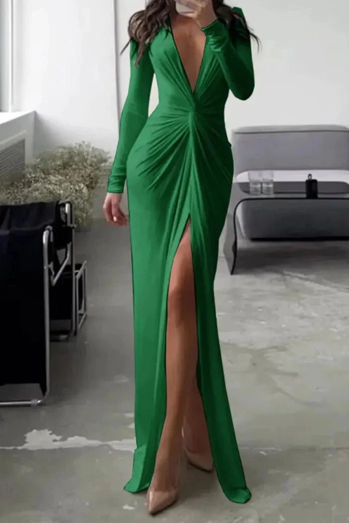 Elegant Wedding Guest Dress | Flattering V-Neckline with Unique Folded Accents 12