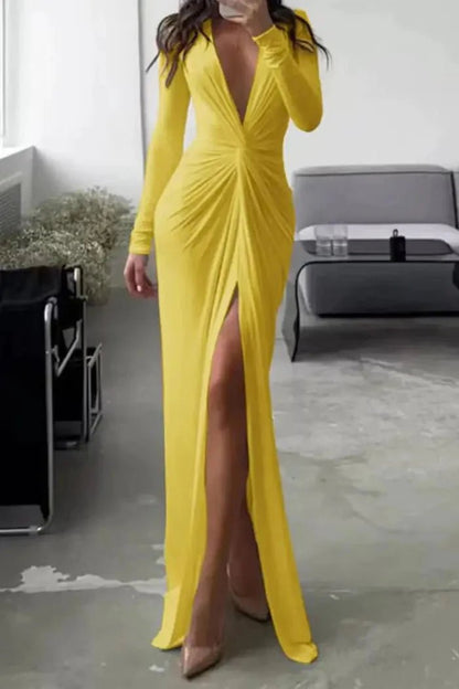 Elegant Wedding Guest Dress | Flattering V-Neckline with Unique Folded Accents 13