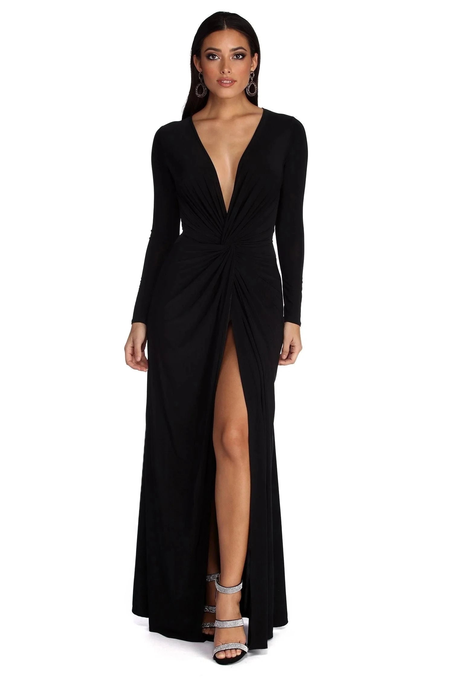 Elegant Wedding Guest Dress | Flattering V-Neckline with Unique Folded Accents 3