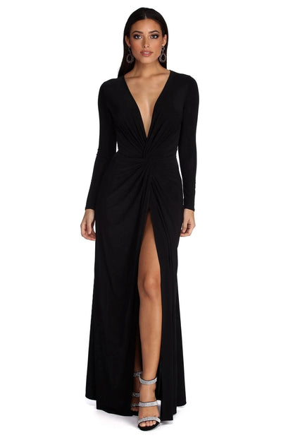 Elegant Wedding Guest Dress | Flattering V-Neckline with Unique Folded Accents 3