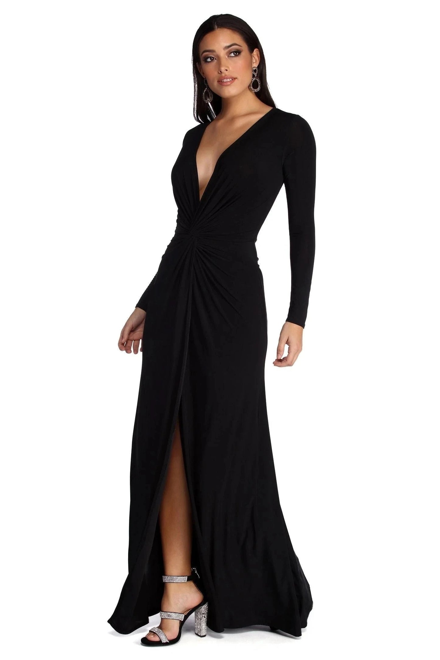 Elegant Wedding Guest Dress | Flattering V-Neckline with Unique Folded Accents 4