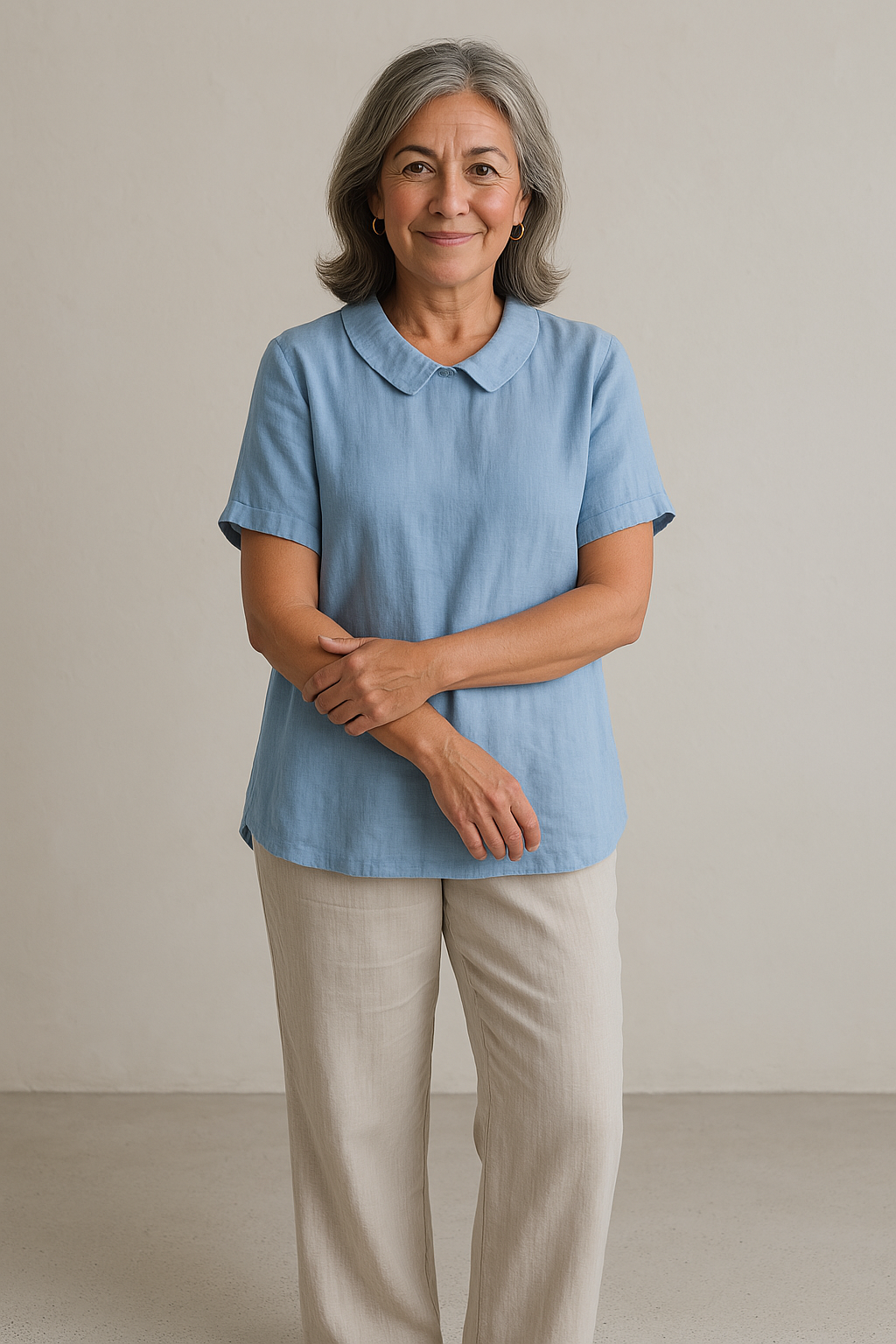 Elegant Women's Blouse | Lightweight Linen Summer Top with Peter Pan Collar 1