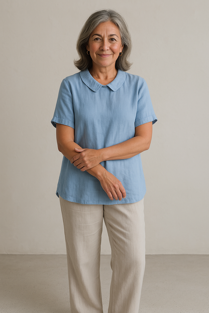 Elegant Women's Blouse | Lightweight Linen Summer Top with Peter Pan Collar 1
