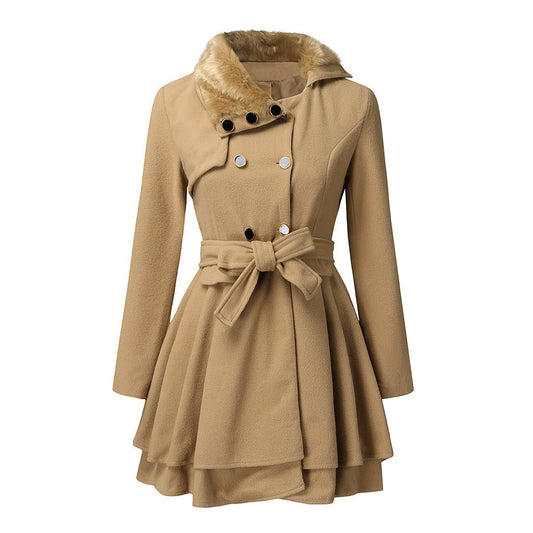 Elegant Women's Wool Coat with Faux Fur Collar – Timeless Style and Comfort 0