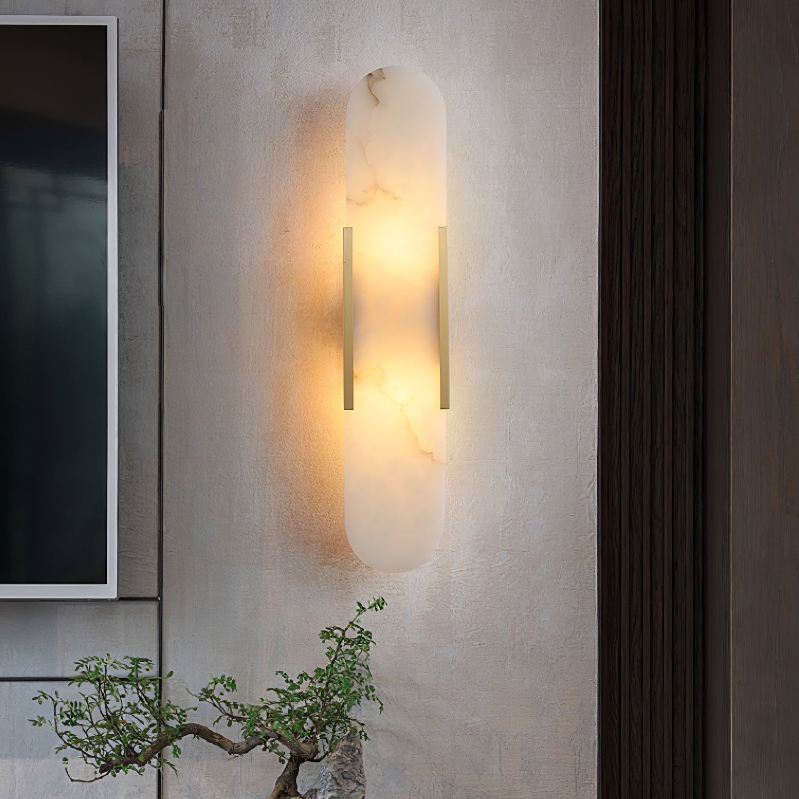Elongated Wall Sconce | Handcrafted Alabaster with Brass Accents 3