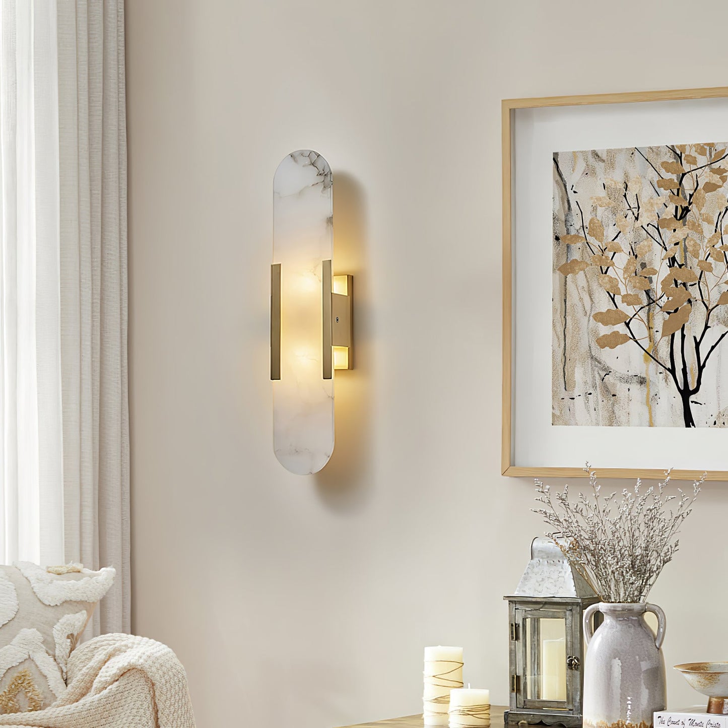 Elongated Wall Sconce | Handcrafted Alabaster with Brass Accents 4