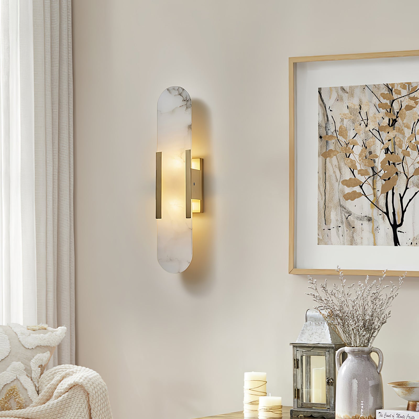 Elongated Wall Sconce | Handcrafted Alabaster with Brass Accents 4