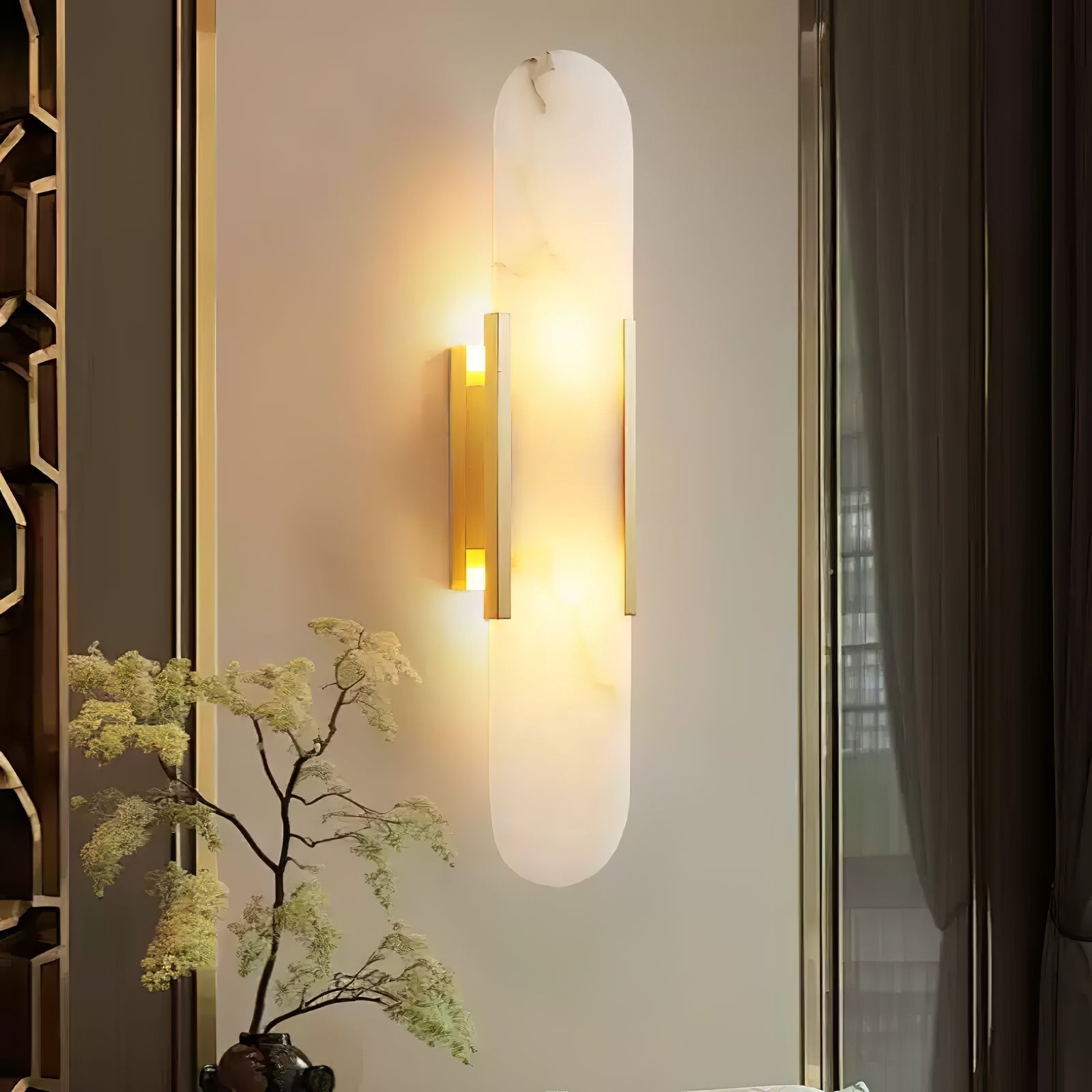 Elongated Wall Sconce | Handcrafted Alabaster with Brass Accents 6