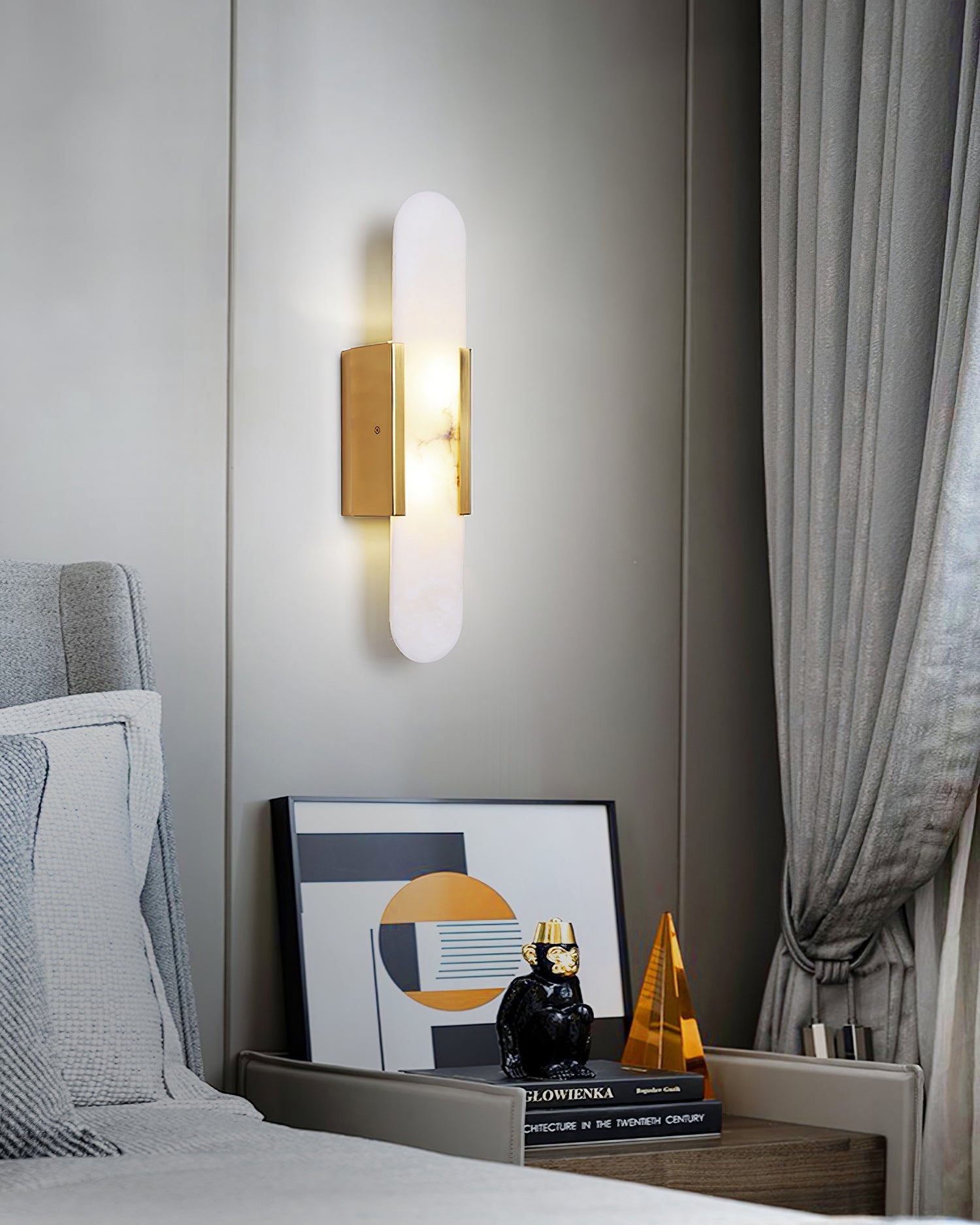 Elongated Wall Sconce | Handcrafted Alabaster with Brass Accents 8