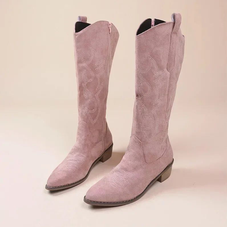 Embroidered Cowboy Boots | Premium Suede with Comfortable Block Heel 0
