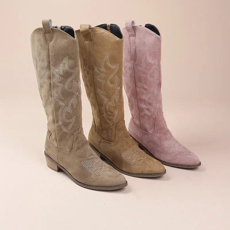 Embroidered Cowboy Boots | Premium Suede with Comfortable Block Heel 3