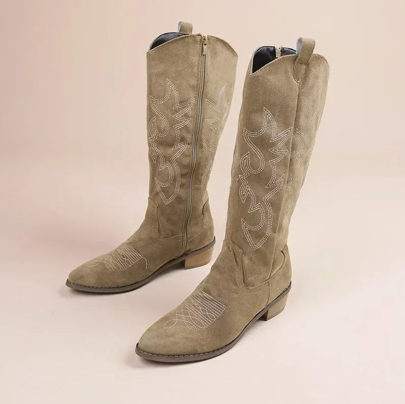Embroidered Cowboy Boots | Premium Suede with Comfortable Block Heel 4