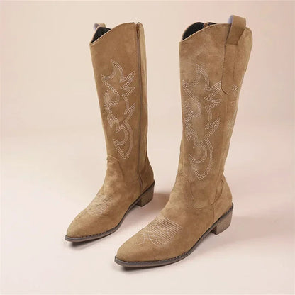 Embroidered Cowboy Boots | Premium Suede with Comfortable Block Heel 5