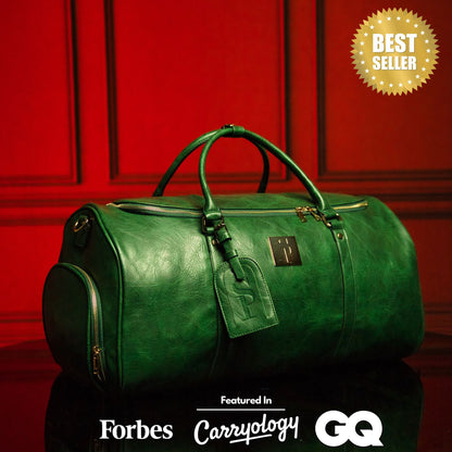 Emerald Green Leather Weekender Duffle Bag