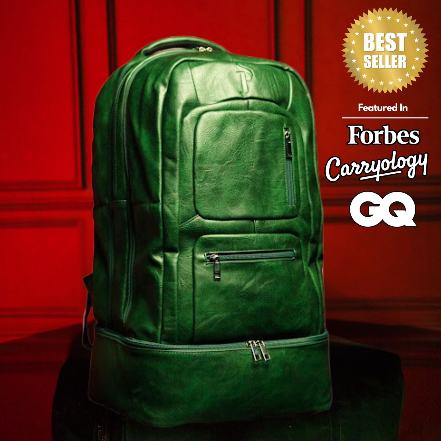 Emerald Green Leather Carry-On Patented Backpack
