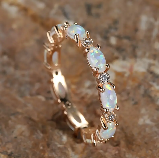 Eternity Opal Band Ring | 18k Gold/Silver Plated with Lab-Created Opal 0