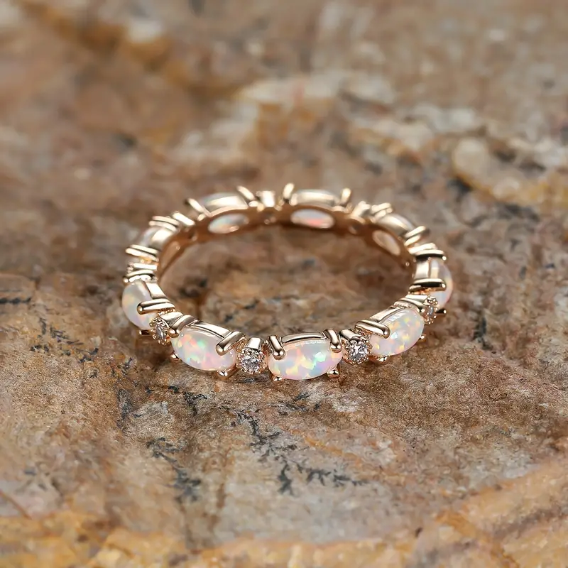 Eternity Opal Band Ring | 18k Gold/Silver Plated with Lab-Created Opal 2