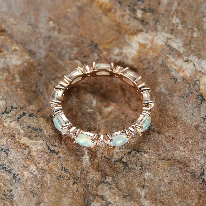 Eternity Opal Band Ring | 18k Gold/Silver Plated with Lab-Created Opal 3