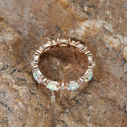 Eternity Opal Band Ring | 18k Gold/Silver Plated with Lab-Created Opal 3