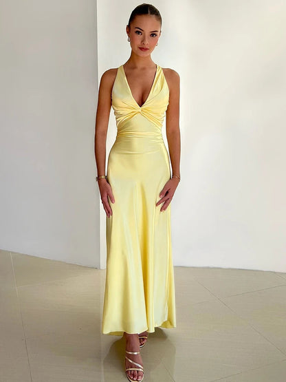 Evening Gown | Satin Halter Neck Dress with Elegant Silhouette 0