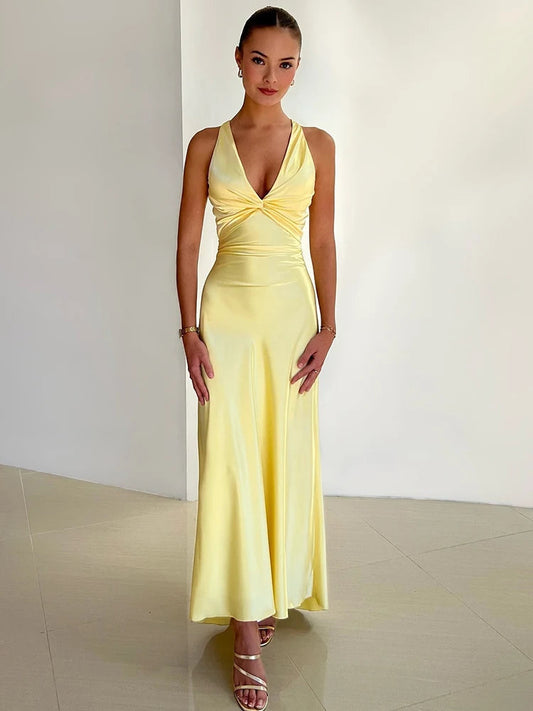 Evening Gown | Satin Halter Neck Dress with Elegant Silhouette 0