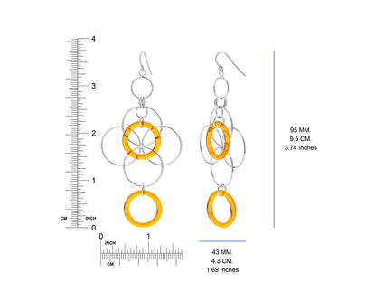 Orange and Silver Floral Drop Earrings