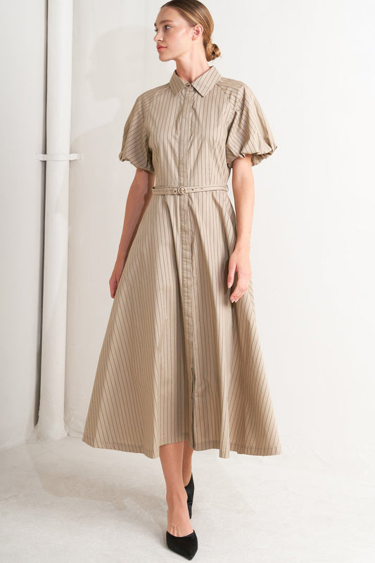 Vestito midi classico neutro in tessuto intrecciato