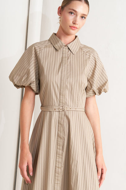 Vestito midi classico neutro in tessuto intrecciato