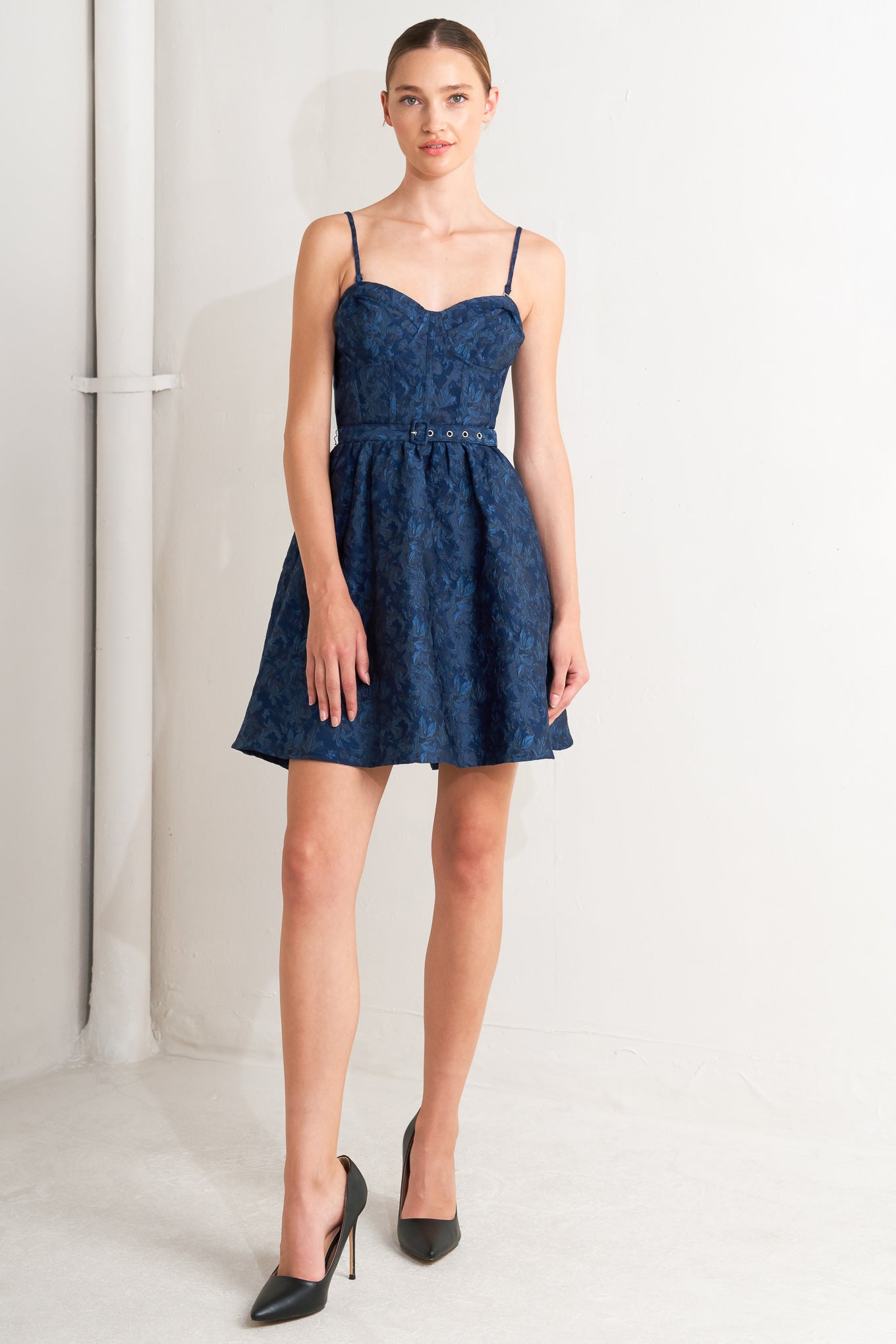 Vestito corto in jacquard intrecciato Navy Romance