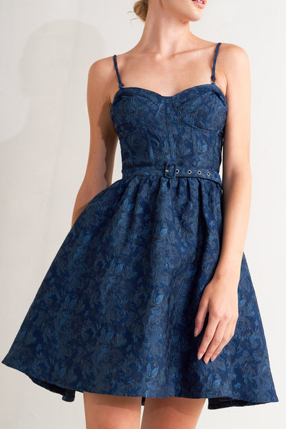 Vestito corto in jacquard intrecciato Navy Romance