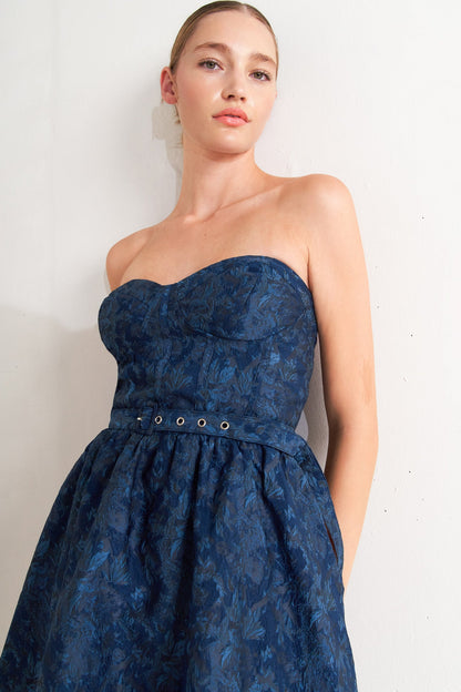 Vestito corto in jacquard intrecciato Navy Romance