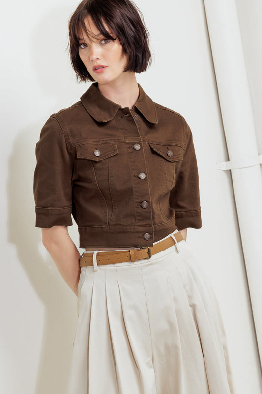Giacca in twill marrone con bordo senza sforzo