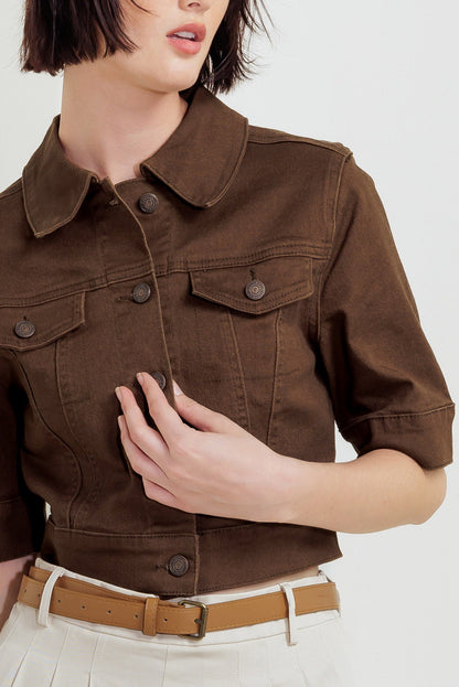 Giacca in twill marrone con bordo senza sforzo
