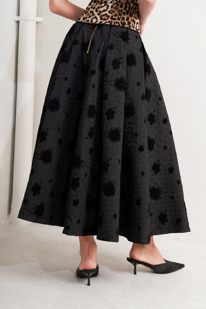 GONNA MIDI LUNGA INTRECCIATA NOIR BLOOMING ROMANCE