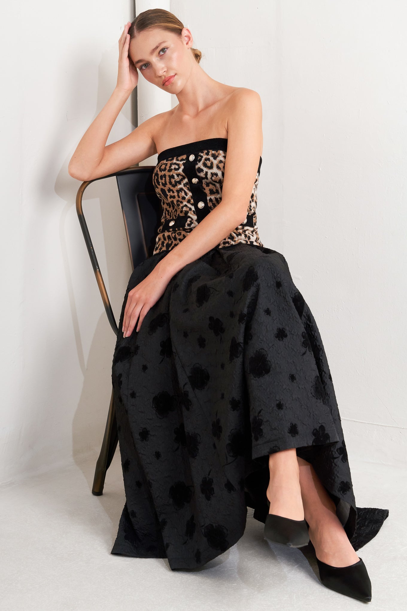 GONNA MIDI LUNGA INTRECCIATA NOIR BLOOMING ROMANCE